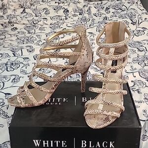 White House Black Market Snakeskin Strappy Heels
